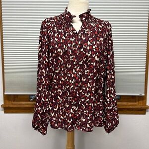 Gibson Purple Red Leopard Print Long Sleeve Button Down Blouse Size Small